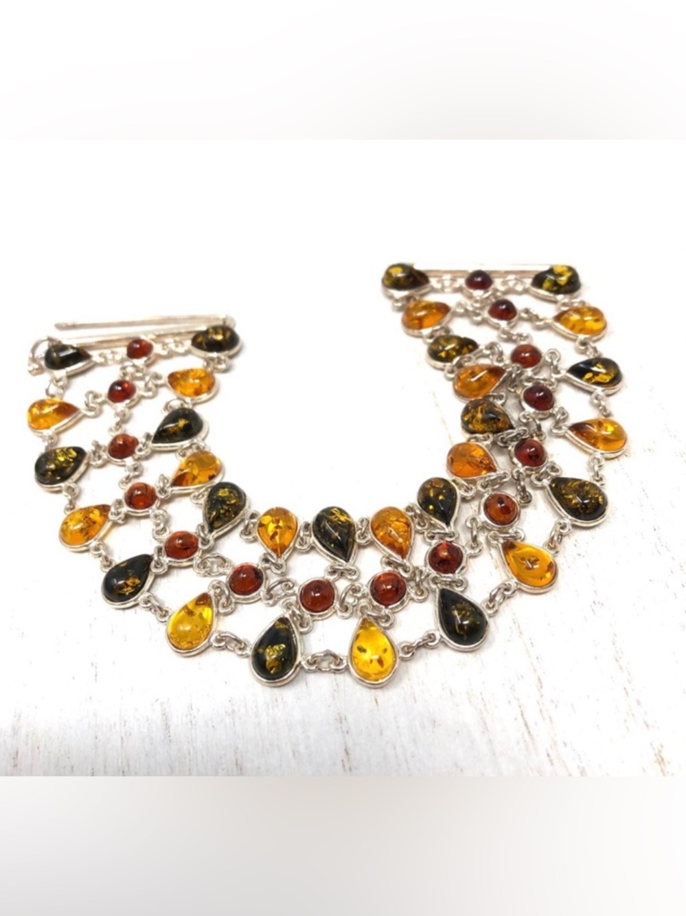 Baltic Amber, sterling silver lace bracelet, vintage, 28.5g
